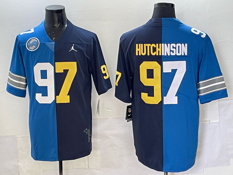 Men 2025 Detroit Lions #97 Hutchinson Blue black Limited NFL Jersey style 032